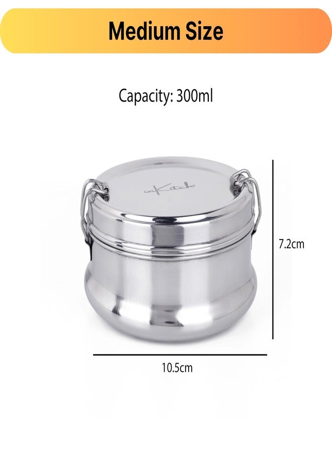 inKitch Steel Tiffin Box for Office Lunch Box for Office Women and Men | Tiffin with Steel Separator Plate and Locking Clip | Durable Lunch Container, 10.5 cm Dia 300ml (Silver) - Image 3